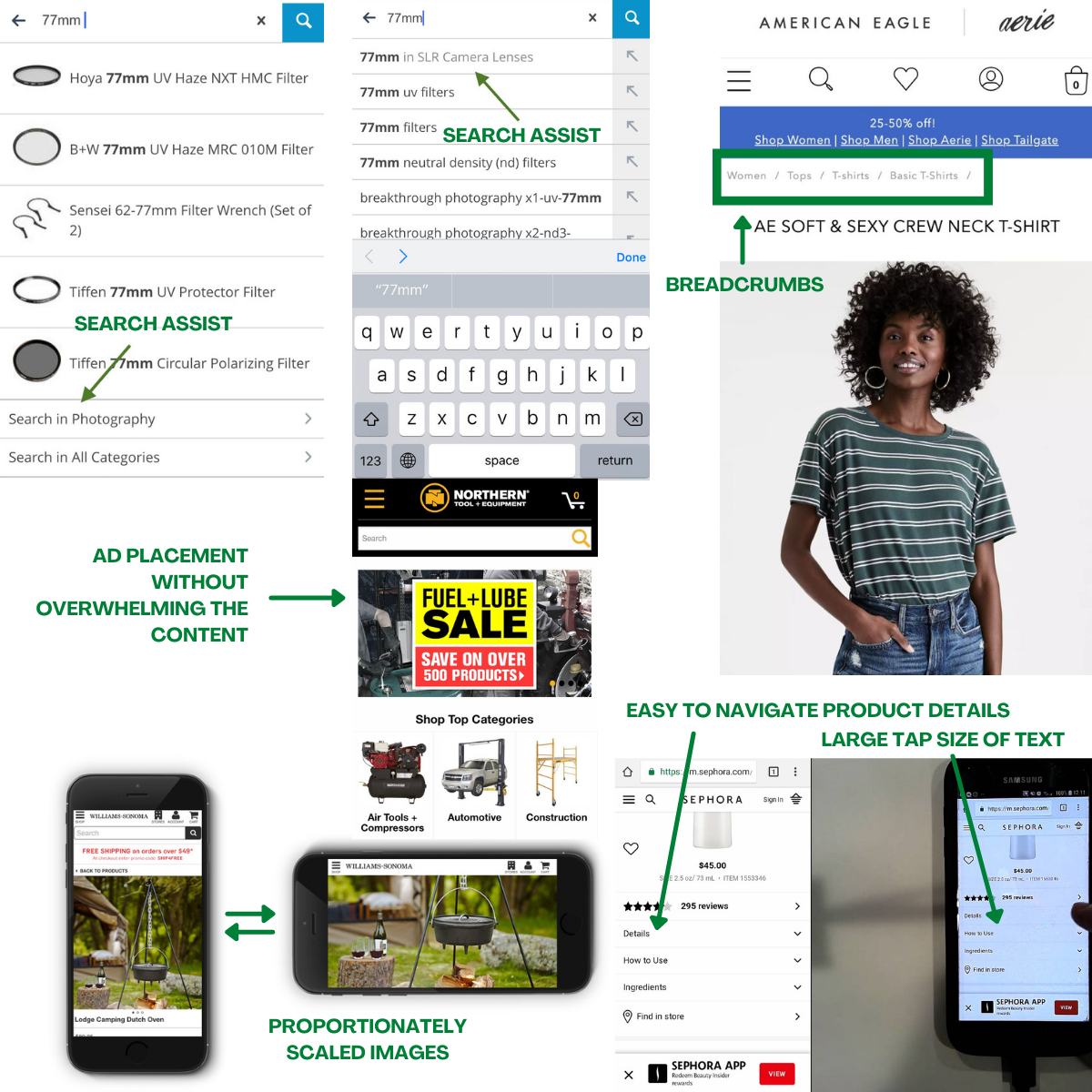 Some elements of mobile-optimized sites