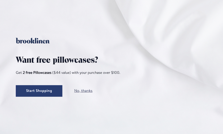 Brooklinen offers a free gift to increase AOV