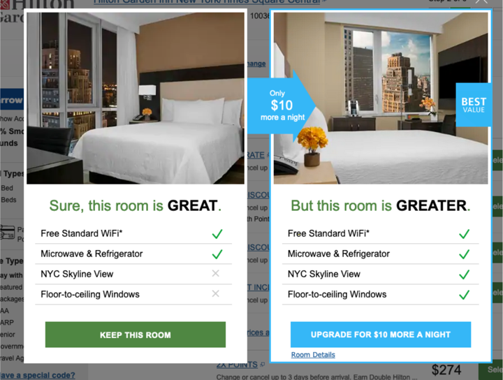 How Hilton upsells their rooms to increase average order value